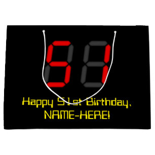 Grand Sac Cadeau 51e anniversaire : Rouge Digital Clock Style "51" 