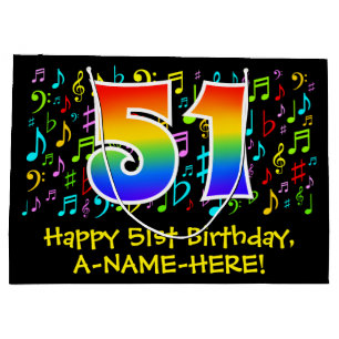 Grand Sac Cadeau 51e anniversaire - Symboles de musique colorée, a