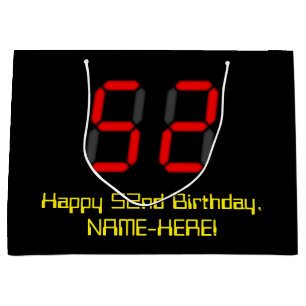 Grand Sac Cadeau 52e anniversaire : Rouge Digital Clock Style "52"