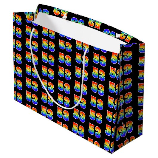 Grand Sac Cadeau 53e anniversaire : Fun Rainbow Event Numéro 53 Mot (Dos Angle)