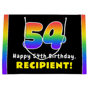 Grand Sac Cadeau 54e anniversaire : Arc-en-ciel coloré # 54, Nom pe