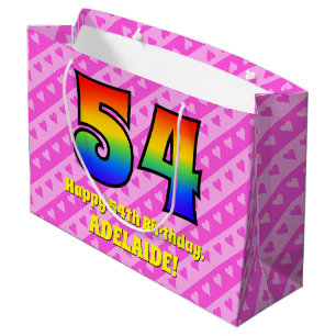 Grand Sac Cadeau 54e anniversaire : Pink Stripes & Hearts, Arc en c