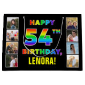 Grand Sac Cadeau 54e anniversaire : Rainbow Text, Custom Photos & N (Devant)