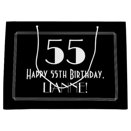 Grand Sac Cadeau 55ème anniversaire : Art Déco Style inspiré "55",  (Devant)