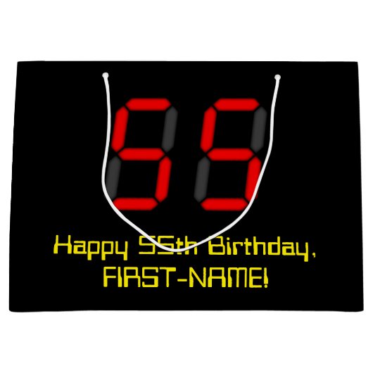 Grand Sac Cadeau 55ème anniversaire : Rouge Digital Clock Style "55 (Devant)