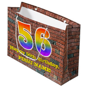 Grand Sac Cadeau 56e anniversaire : Amusant, arc-en-ciel inspiré pa