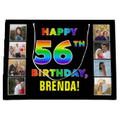 Grand Sac Cadeau 56e anniversaire : Rainbow Text, Custom Photos & N (Devant)