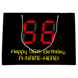 Grand Sac Cadeau 56e anniversaire : Rouge Digital Clock Style "56"