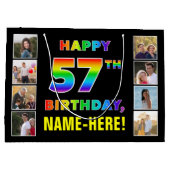 Grand Sac Cadeau 57e anniversaire : Rainbow Text, Custom Photos & N (Dos)