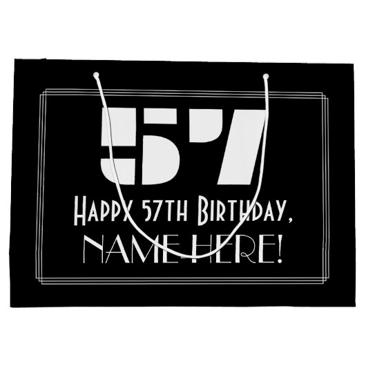 Grand Sac Cadeau 57ème anniversaire ~ Art Déco Inspiré Look "57" + (Dos)
