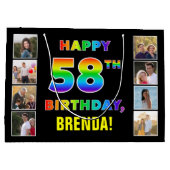 Grand Sac Cadeau 58e anniversaire : Rainbow Text, Custom Photos & N (Dos)