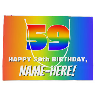 Grand Sac Cadeau 59e anniversaire : coloré, amusant Motif arc-en-ci