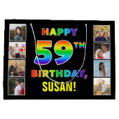 Grand Sac Cadeau 59e anniversaire : Rainbow Text, Custom Photos & N (Dos)