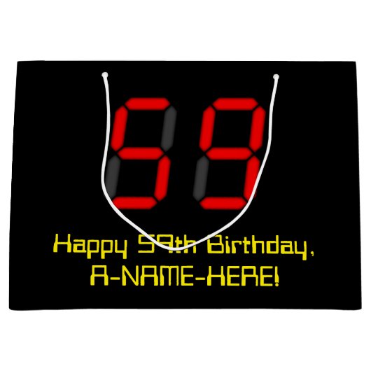 Grand Sac Cadeau 59e anniversaire : Rouge Digital Clock Style "59" (Devant)