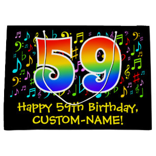 Grand Sac Cadeau 59e anniversaire - Symboles de musique colorée, Ar