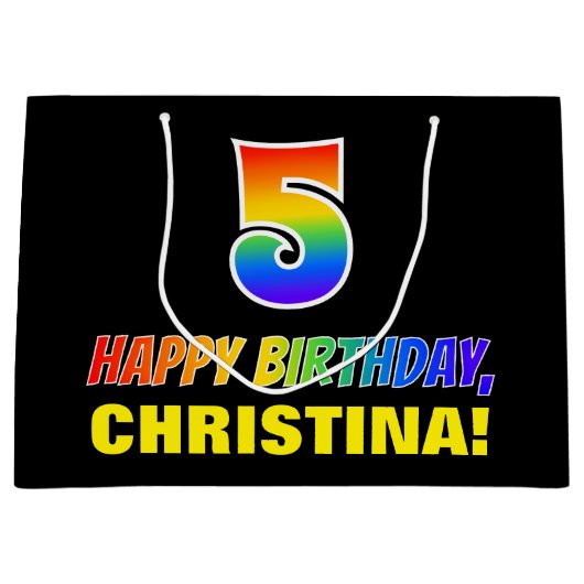 Grand Sac Cadeau 5e anniversaire : Bold, amusant, simple, arc-en-ci (Devant)