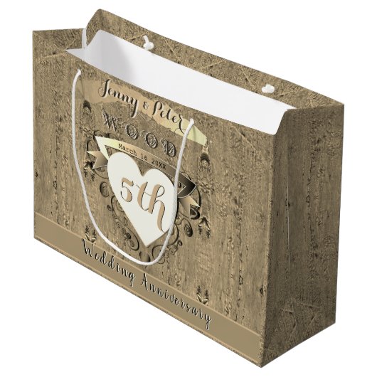 Grand Sac Cadeau 5e anniversaire du Mariage de bois (Devant Angle)