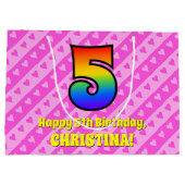 Grand Sac Cadeau 5e anniversaire : Pink Stripes & Hearts, Rainbow # (Dos)