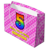 Grand Sac Cadeau 5e anniversaire : Pink Stripes & Hearts, Rainbow # (Dos Angle)