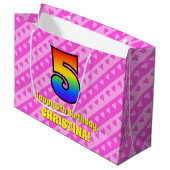 Grand Sac Cadeau 5e anniversaire : Pink Stripes & Hearts, Rainbow # (Devant Angle)
