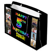 Grand Sac Cadeau 5e anniversaire : Rainbow Text, Custom Photos & Na (Dos Angle)