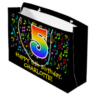 Grand Sac Cadeau 5e anniversaire - Symboles de musique colorée, Arc