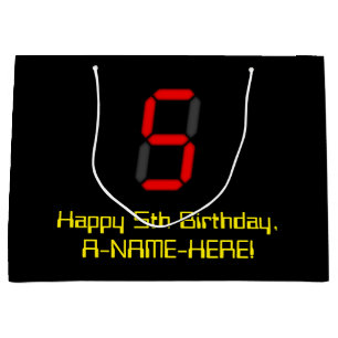 Grand Sac Cadeau 5ème anniversaire : Rouge Digital Horloge Style "5