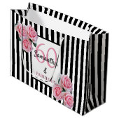 Grand Sac Cadeau 60 fabuleux flancs roses noirs blancs rayures (Devant Angle)
