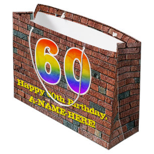 Grand Sac Cadeau 60e anniversaire : Amusant, arc-en-ciel inspiré gr