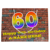 Grand Sac Cadeau 60e anniversaire : Amusant, Arc-en-ciel inspiré pa (Devant)