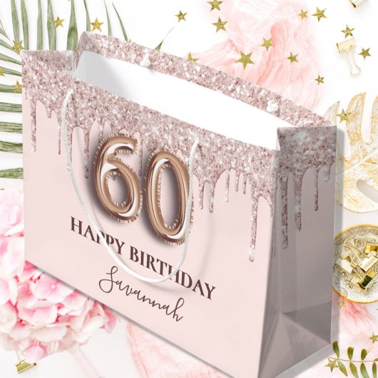 Grand Sac Cadeau 60e anniversaire blush rose rose or