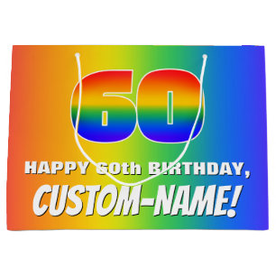 Grand Sac Cadeau 60e anniversaire : coloré, amusant Motif arc-en-ci