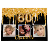 Grand Sac Cadeau 60e anniversaire noir parties scintillant d'or gou (Devant)