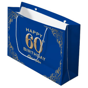 Grand Sac Cadeau 60e anniversaire Parties scintillant bleue et or c