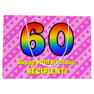 Grand Sac Cadeau 60e anniversaire : Pink Stripes & Hearts, Arc en c