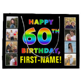 Grand Sac Cadeau 60e anniversaire : Rainbow Text, Custom Photos & N (Dos)