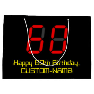 Grand Sac Cadeau 60e anniversaire : Rouge Digital Horloge Style "60
