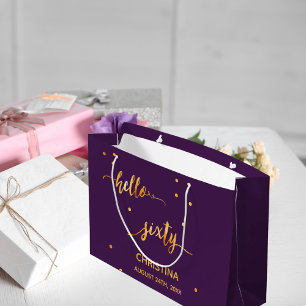 Grand Sac Cadeau 60e anniversaire violet typographie or