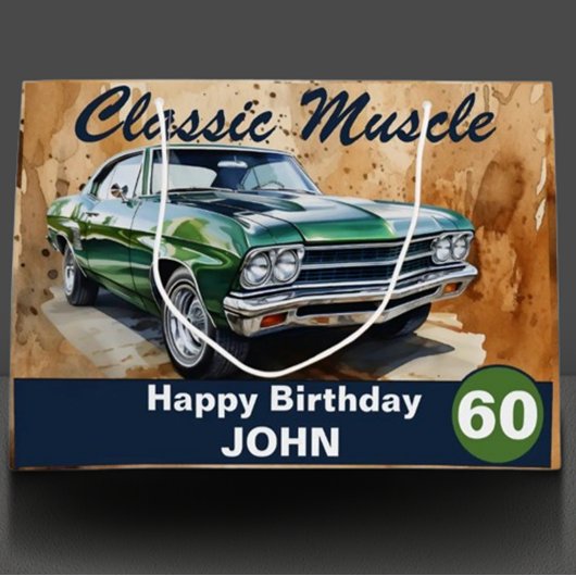 Grand Sac Cadeau 60e Anniversaire, Voiture Musculaire Classique Gra