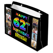 Grand Sac Cadeau 62e anniversaire : Rainbow Text, Custom Photos & N (Dos Angle)