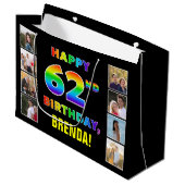 Grand Sac Cadeau 62e anniversaire : Rainbow Text, Custom Photos & N (Devant Angle)