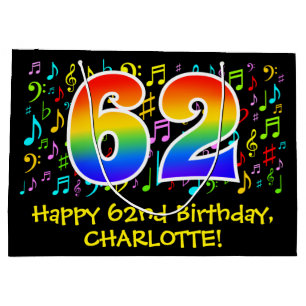 Grand Sac Cadeau 62e anniversaire - Symboles de musique colorée, a