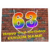 Grand Sac Cadeau 63e anniversaire : Amusant, arc-en-ciel inspiré pa (Devant)