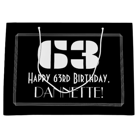 Grand Sac Cadeau 63e anniversaire ~ Art Déco Inspiré Look "63" + No (Devant)