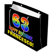 Grand Sac Cadeau 63e anniversaire : Bold, amusant, simple, arc-en-c (Devant Angle)