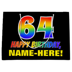 Grand Sac Cadeau 64e anniversaire : Bold, amusant, simple, arc-en-c
