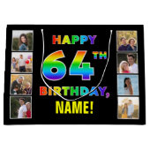 Grand Sac Cadeau 64e anniversaire : Rainbow Text, Custom Photos & N (Devant)
