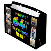 Grand Sac Cadeau 64e anniversaire : Rainbow Text, Custom Photos & N (Dos Angle)