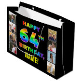 Grand Sac Cadeau 64e anniversaire : Rainbow Text, Custom Photos & N (Devant Angle)