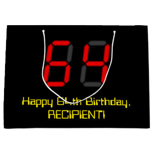 Grand Sac Cadeau 64ème anniversaire : Rouge Digital Horloge Style "